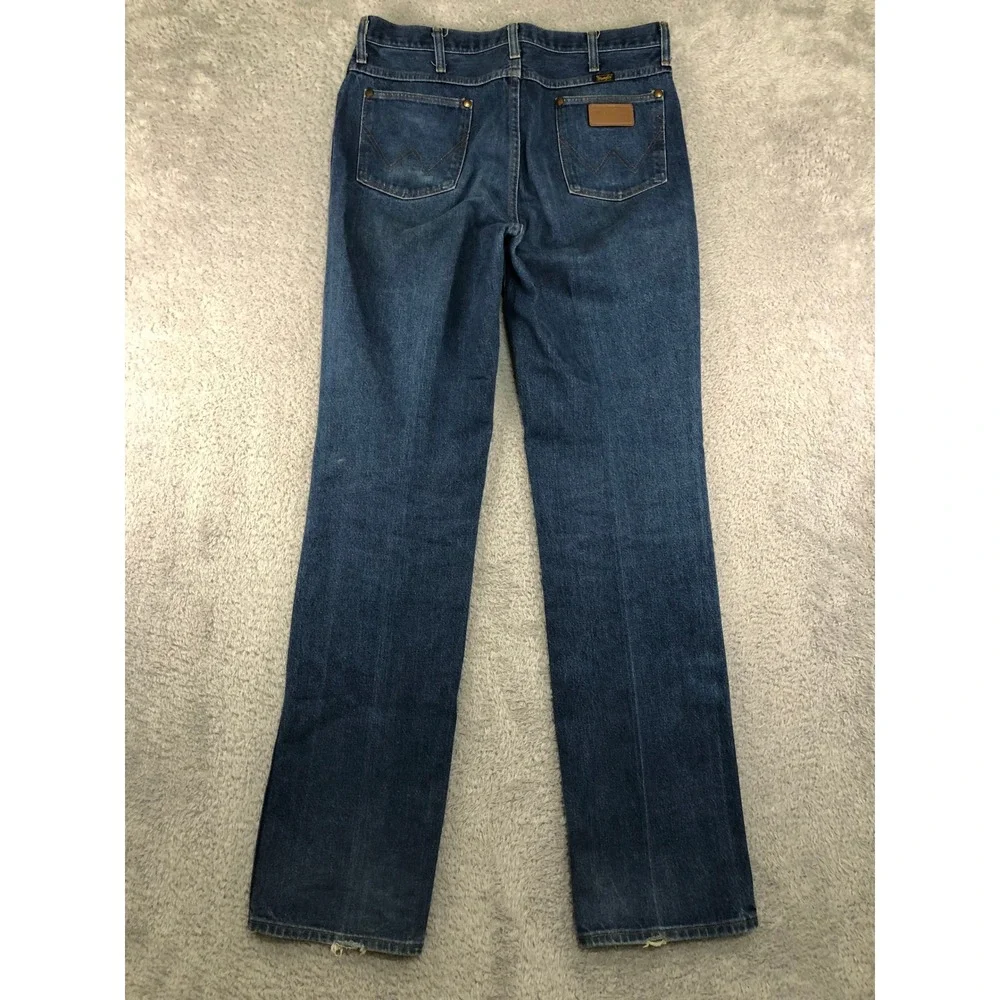 VTG Wrangler Jeans Men 34x36 Blue Straight Leg Made in USA Distressed Denim